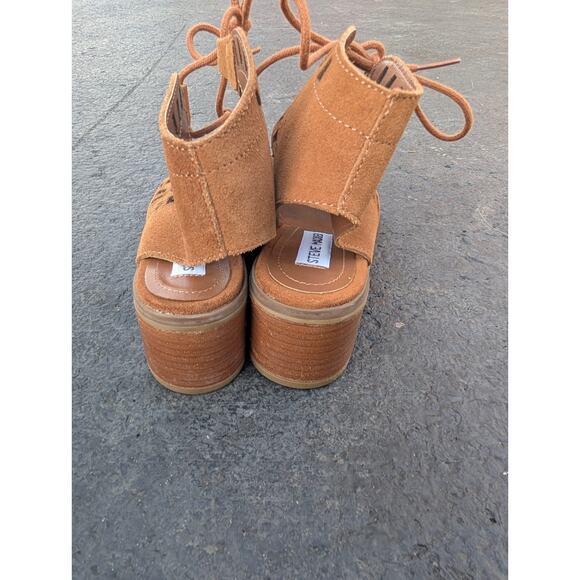 Steve Madden Morocco Leather Gladiator Low Block Heel Lace Up Cut Out Sandals 7 - Picture 4 of 7